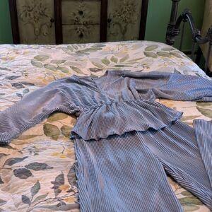 Elegant Blue Striped Pajama Set